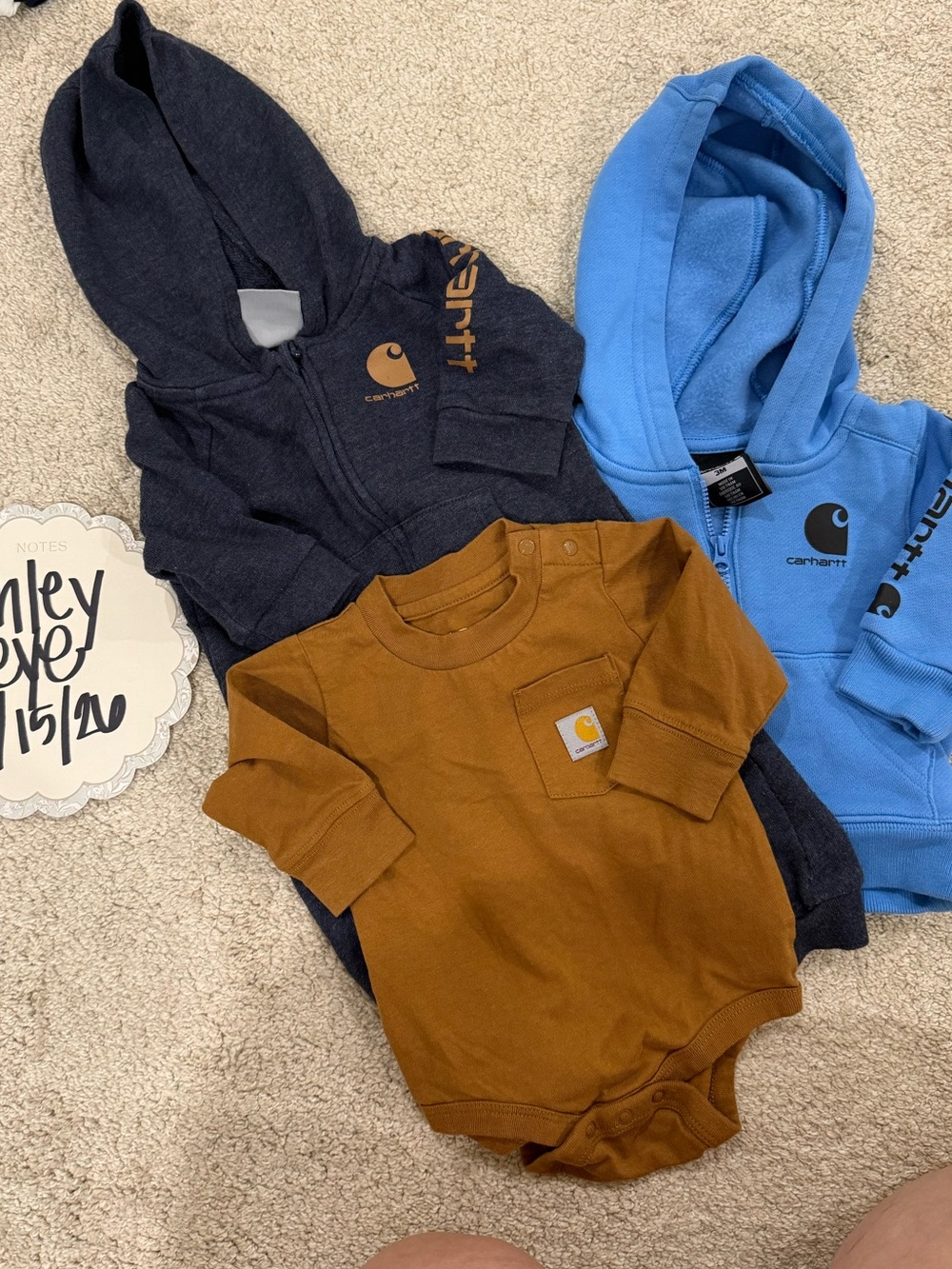 Carhartt Kids' Brown Pocket Bodysuit & Hoodies Set - Brown, Navy, Blue